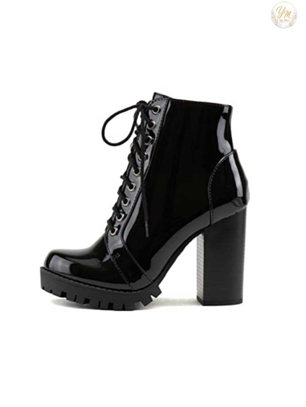 Womens Lace Up Combat Bootie Mid Heel Stacked Heel Ankle Boots Punk